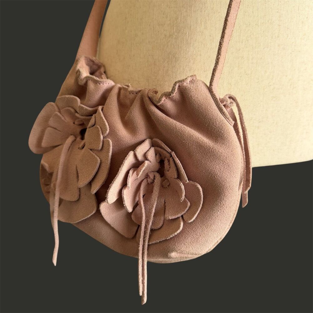 Nordstrom Suede Floral Cut Out Crossbody Pink Rose Applique Mini Bag Twee Fairy